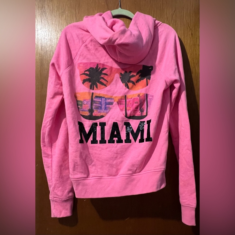 Victoria’s Secret PINK RARE Miami Sunglasses Sequin Zip Hoodie Size Large
